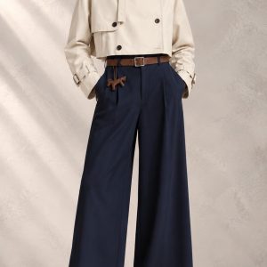 Beige Cropped Double-Breasted Trench Coat