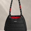 کیف دوشی پف‌دار برند توپولوژی با بند طنابی دو رنگ و لوگوی سفید در استایل | Padded Topologie shoulder bag with contrast rope strap and white logo, in-hand