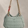 کیف دوشی پف‌دار برند توپولوژی با بند طنابی دو رنگ و لوگوی سفید در استایل | Padded Topologie shoulder bag with contrast rope strap and white logo, in-hand