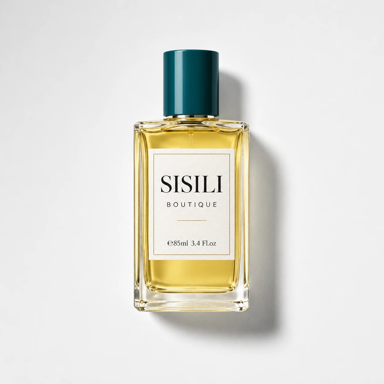 عطر ادکلن سیسیلی بوتیک ۸۵ میلی‌لیتر، شیشه کهربایی با درب سبز تیره روی پس‌زمینه سفید