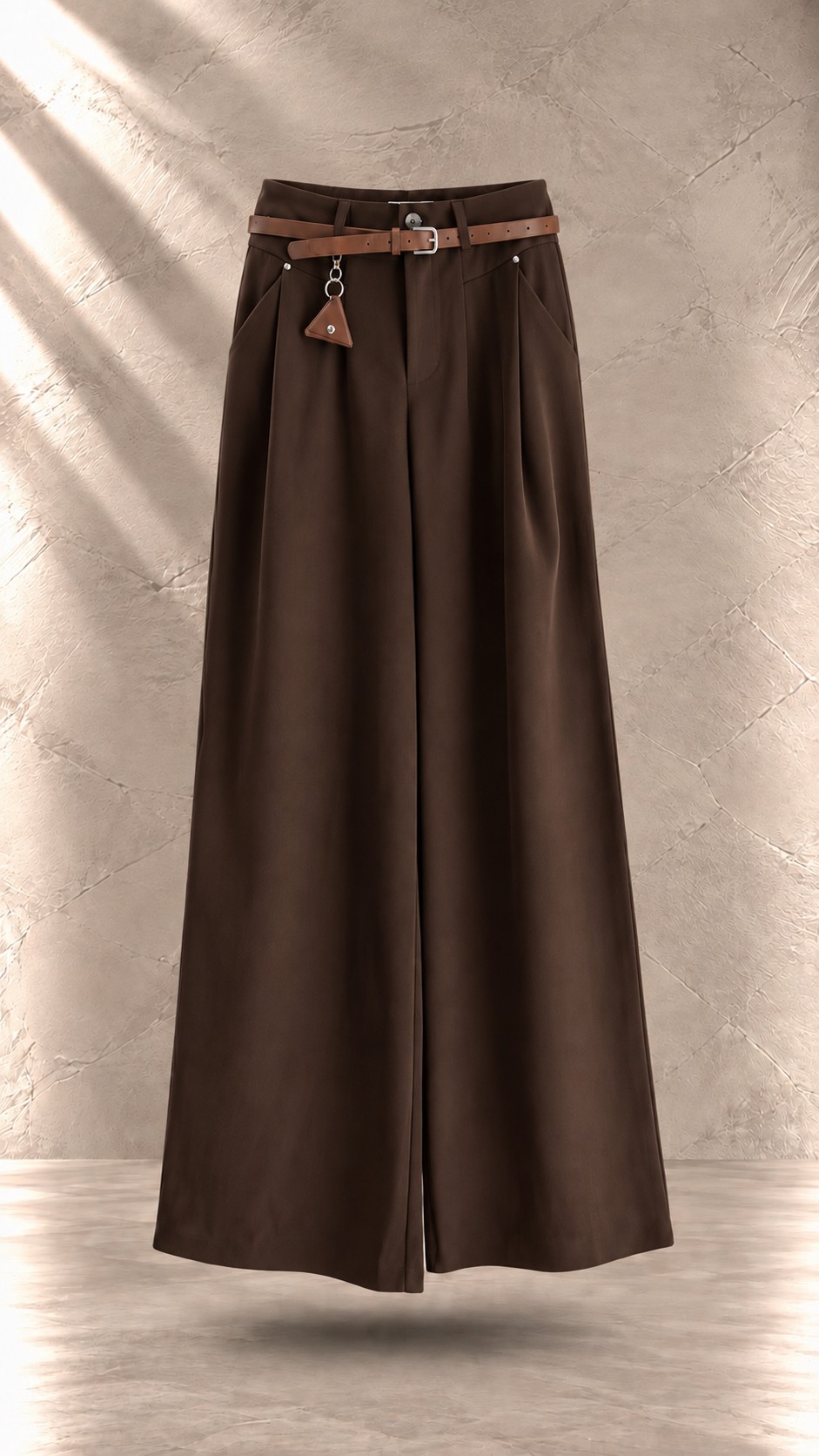 شلوار واید بگ پیله‌دار کمربند چرمی زنانه پرادا Prada Pleated Wide-Leg Trousers with Leather Belt