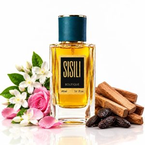 عطر زنانه دولچه اند گابانا دووشن با بطری شیشه‌ای شفاف، نماد فلزی قلب مقدس طلایی برجسته و مایع عسلی‌رنگ | Dolce & Gabbana Devotion women perfume with clear bottle and ornate gold Sacred Heart metal seal in luxury packaging